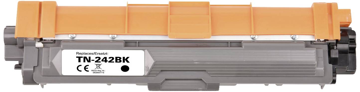 Cartouche de toner TN-242BK, remplaçant 'TN-242BK'. Boîtier en orange et gris.