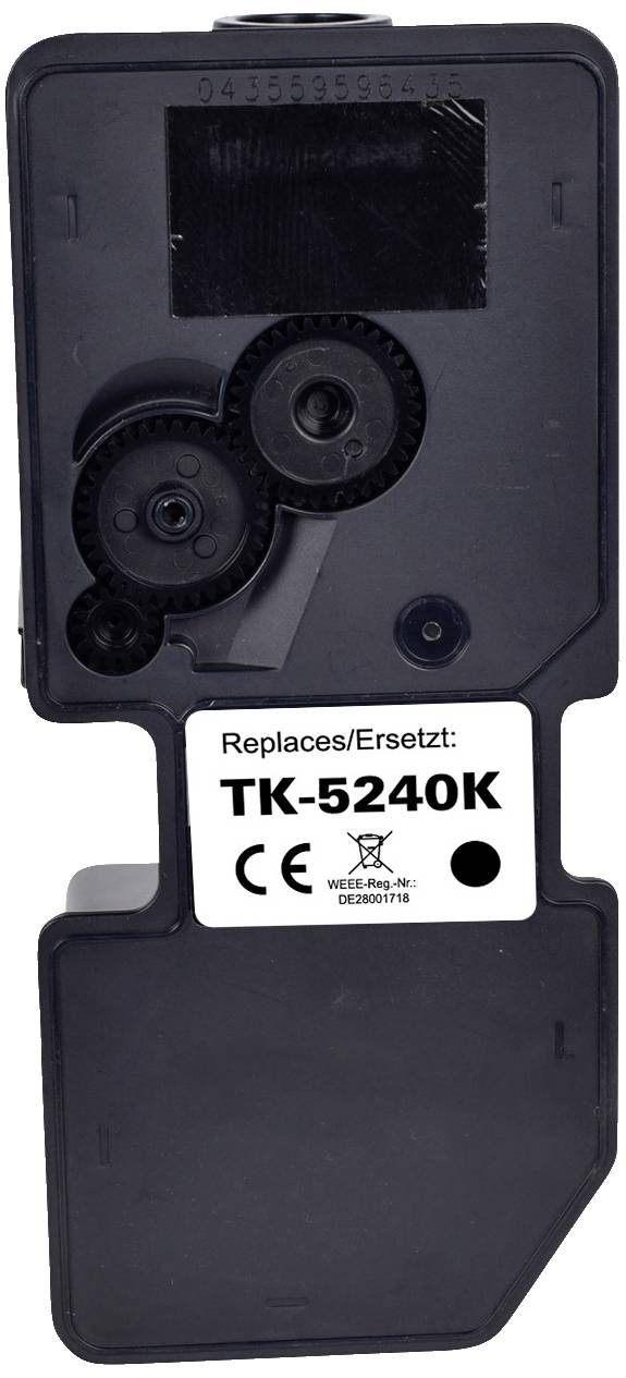 Cartouche de toner noir, modèle « TK-5240K », avec étiquette « Replaces/Ersetzt : TK-5240K ». Deux roues dentées visibles et certification CE.