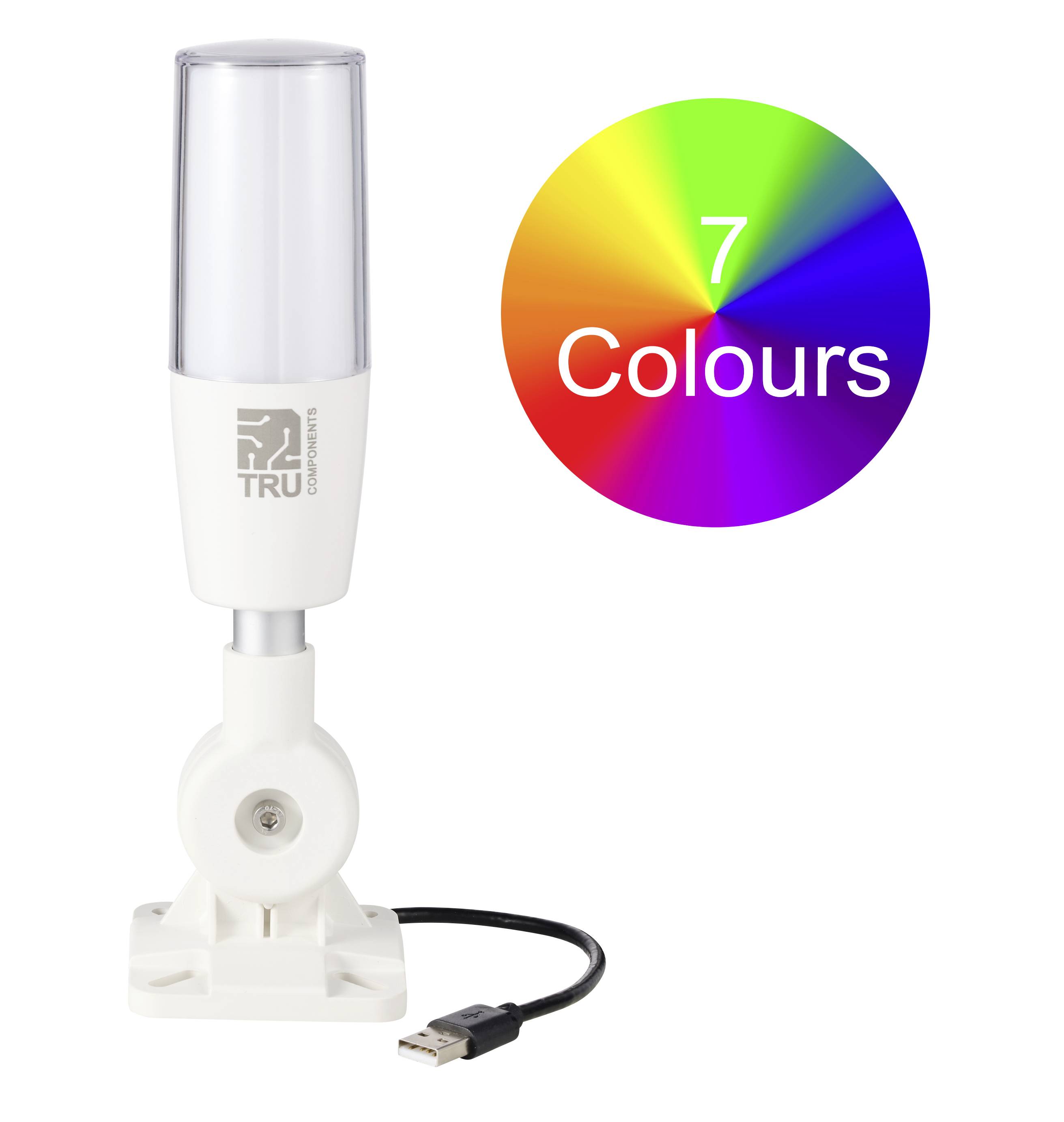 TRU COMPONENTS TC-ONN-M4T-USB Colonne de signalisation avec sirène LED rouge, jaune, vert, bleu, blanc, cyan, magenta 1 pc(s)
