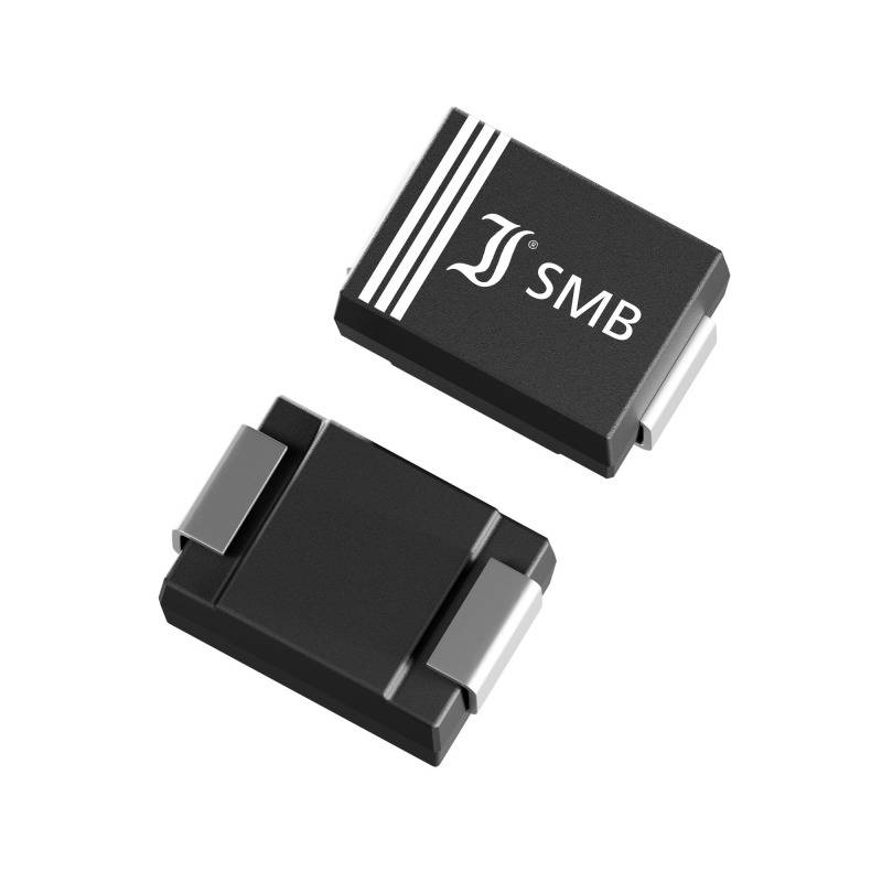 Zwei schwarze elektronische Bauteile mit silbernen Anschlüssen, als SMB-Dioden gekennzeichnet.
