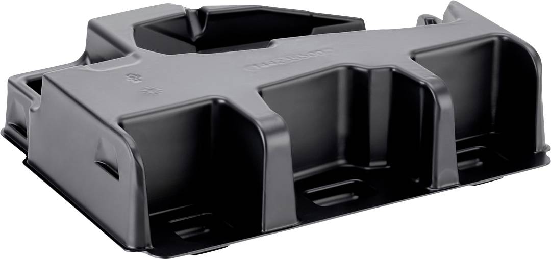 Caisse de rangement en plastique noir avec façade ouverte et nervures renforcées, présentée sur fond blanc.