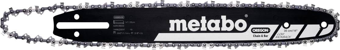 Lame de tronçonneuse de la marque Metabo, avec l'inscription '20 pouces 3/8 LP 1,3 mm'. Conçue pour une coupe précise avec les tronçonneuses.