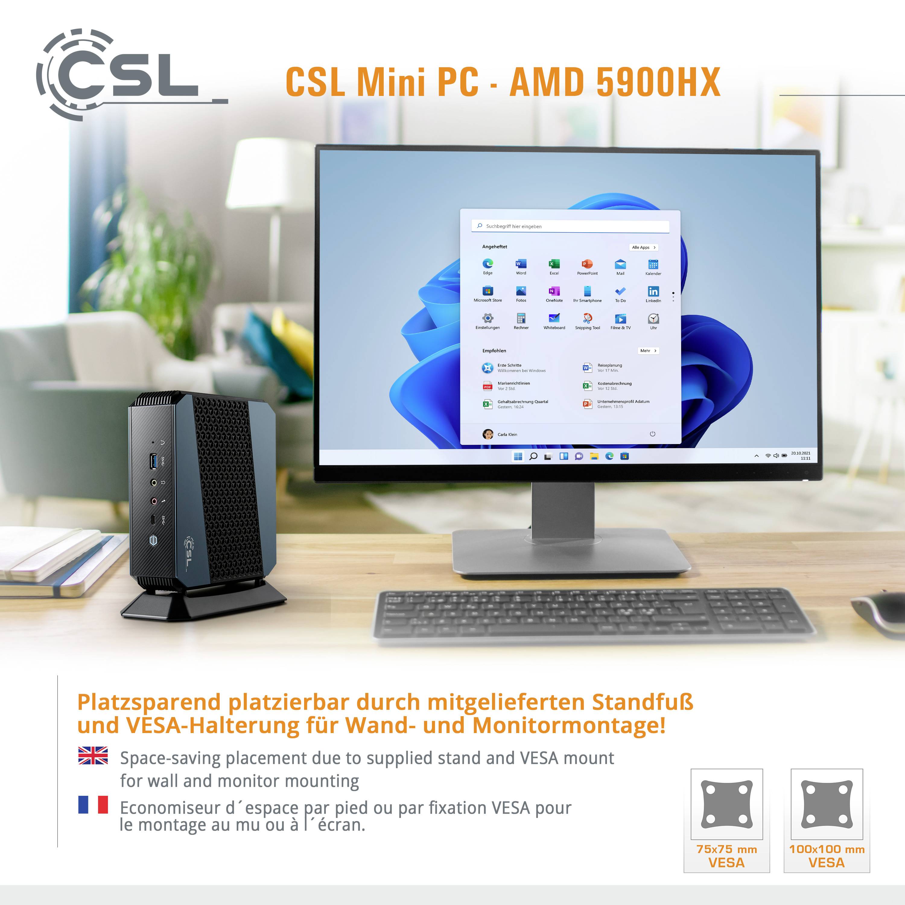 CSL AMD 5900HX / 16GB / 1000 GB M.2 SSD / Windows 11 Home CSL Computer Mini-PC (HTPC) () AMD Ryzen 9 5900HX 16 GB RAM 1 TB SSD