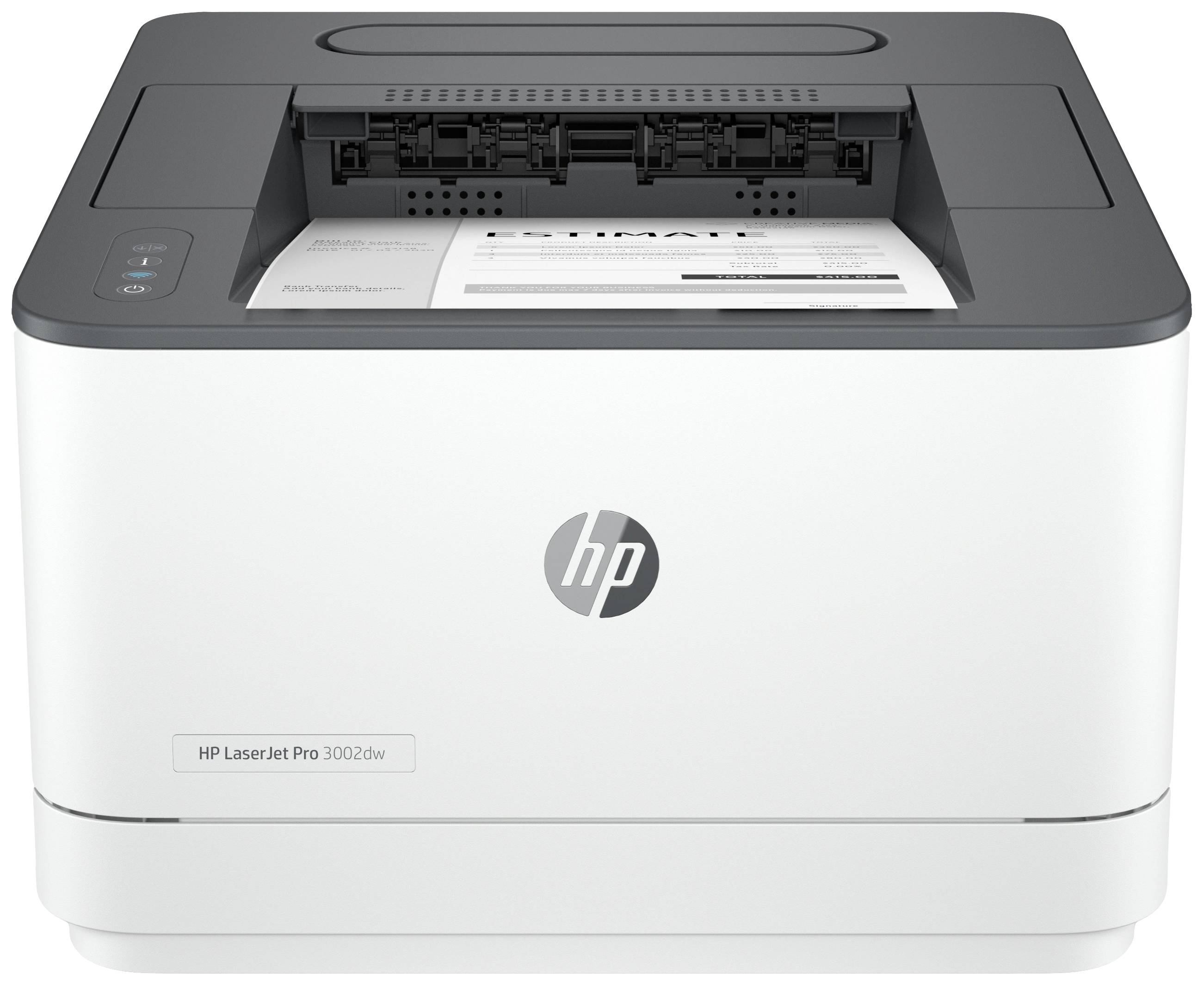 Un imprimante HP LaserJet Pro 3002dw imprime un document.