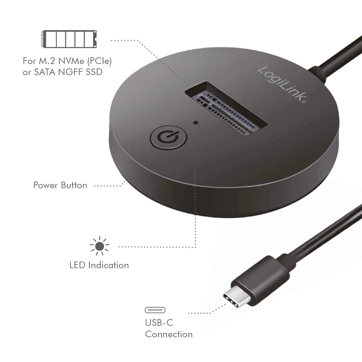 LogiLink QP0032 USB-C® (USB 3.2 Gen 2) M.2 PCIe NVMe 1 port Station d'accueil pour disque dur