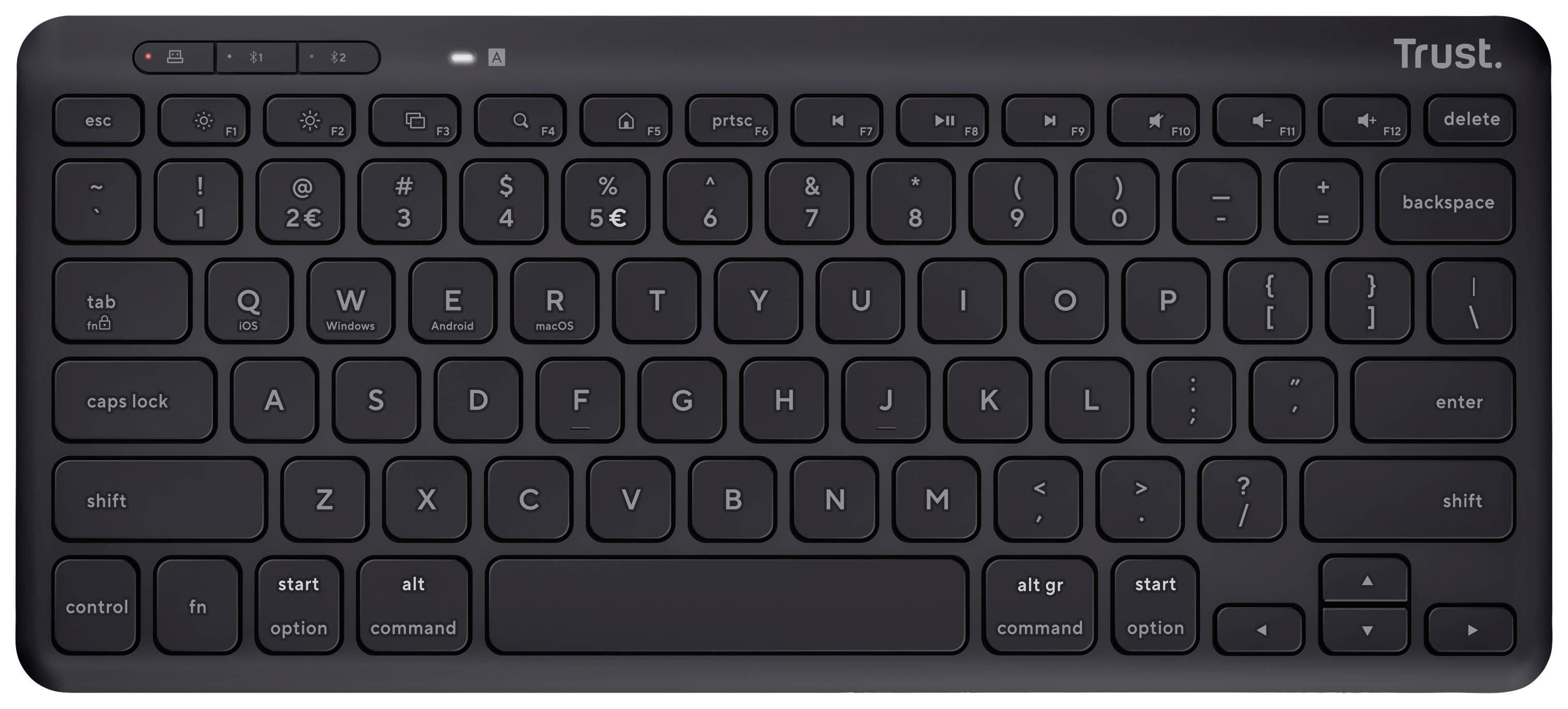 Trust Lyra Compact Bluetooth, radio Clavier allemand, QWERTZ noir rechargeable, Touches à frappe silencieuse, protégé contre les
