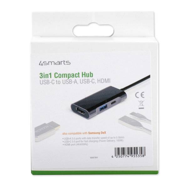 Hub USB 3.0 4Smarts 3in1 Kompakt Hub gris