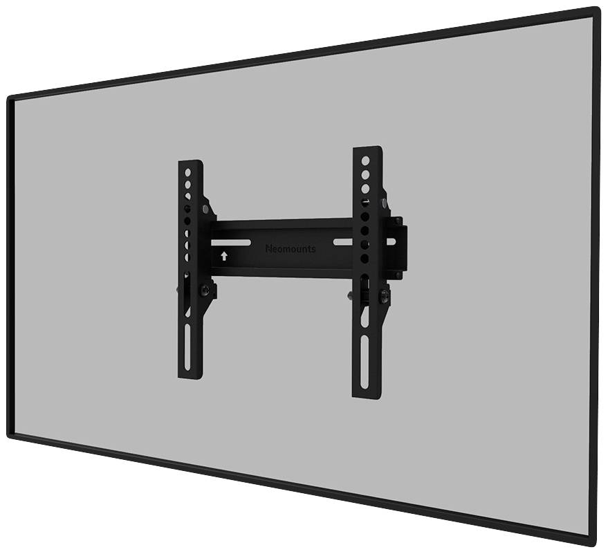 Support d'écran plat de 'Neomounts', adapté pour le montage mural. Le support noir est monté au centre sur un fond gris.