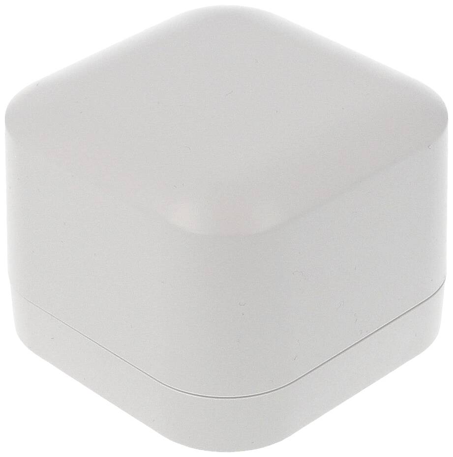 Un conteneur gris, cubique aux angles arrondis, fermé et sans inscription, sur un fond blanc.