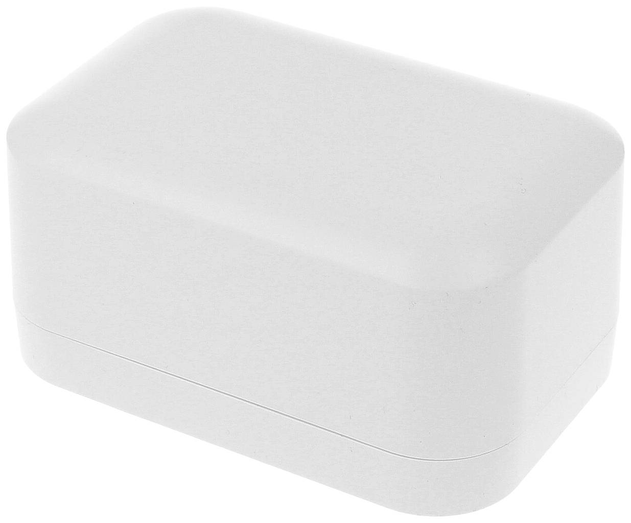 Boîte blanche rectangulaire aux coins arrondis, fermée et au design épuré.