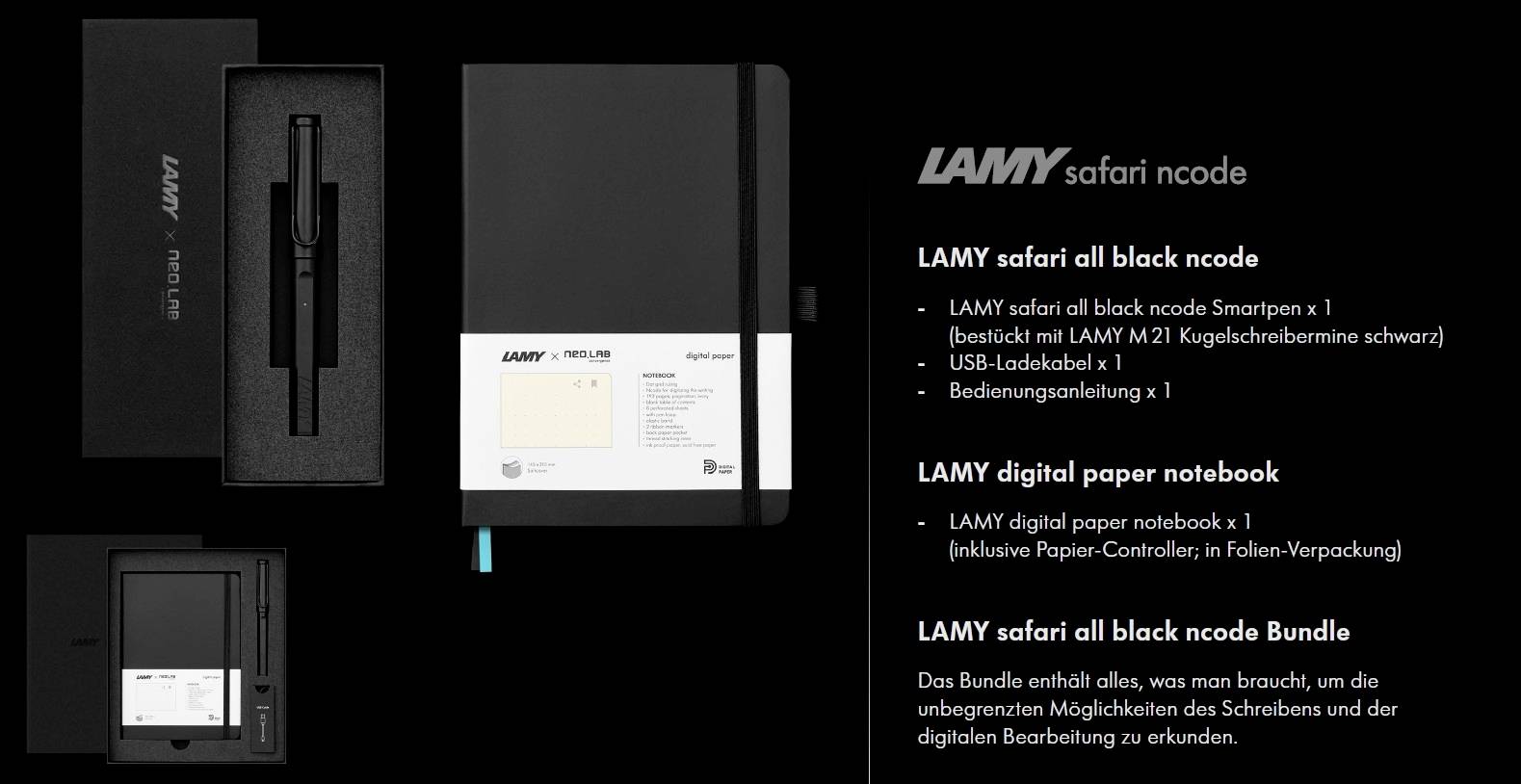 LAMY safari ncode Set Stylo numérique rechargeable noir
