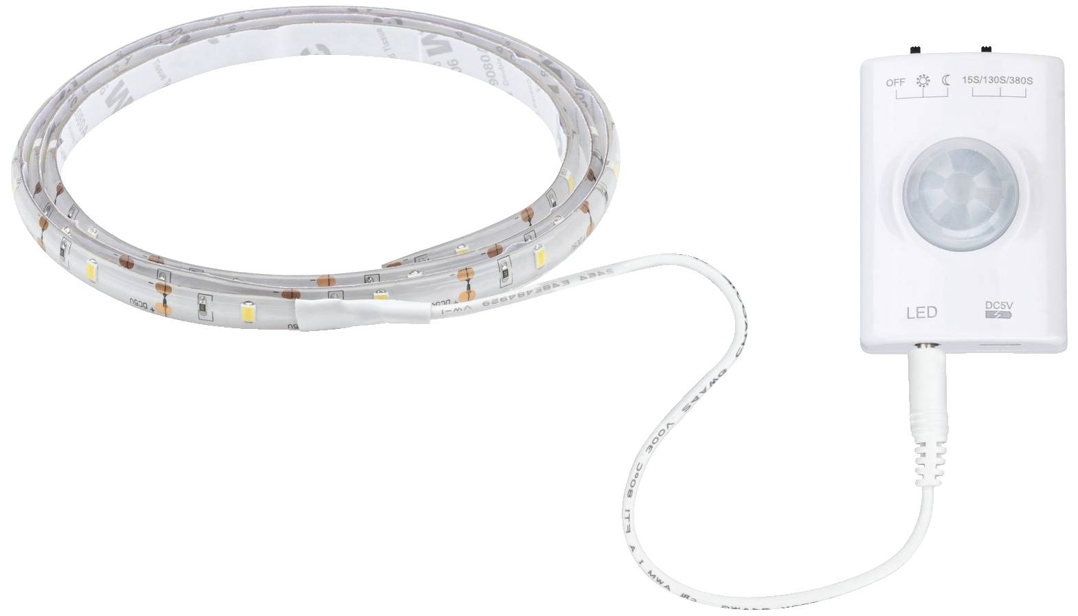 Bande lumineuse LED avec capteur de mouvement et unité de commande. Idéal pour un éclairage automatique lors de la détection de mouvement.