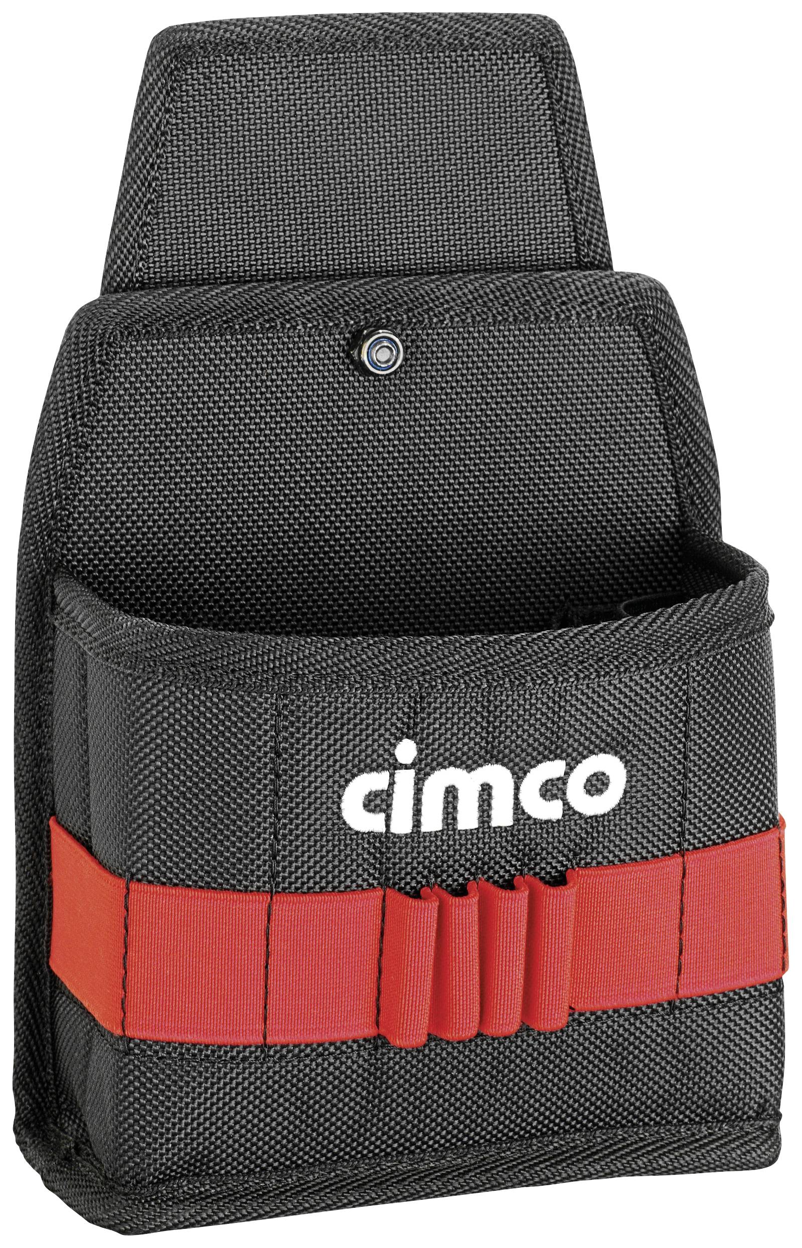 Sacoche à outils noire avec ruban rouge et logo 'cimco', ouverte pour un accès facile.