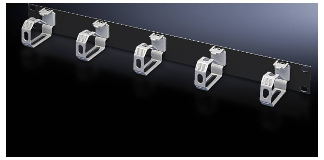 Support de gestion de câbles en métal avec cinq supports de câbles en plastique, adapté pour l'organisation ordonnée des câbles dans les racks.