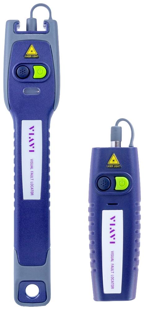 Deux appareils portables bleus avec un interrupteur marche/arrêt vert et un symbole d'avertissement jaune pour rayonnement laser.