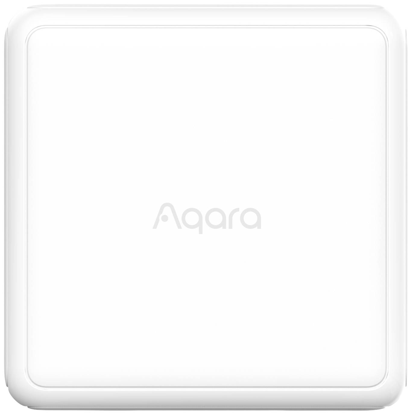 Un interrupteur blanc carré avec le logo 'Aqara' au centre.