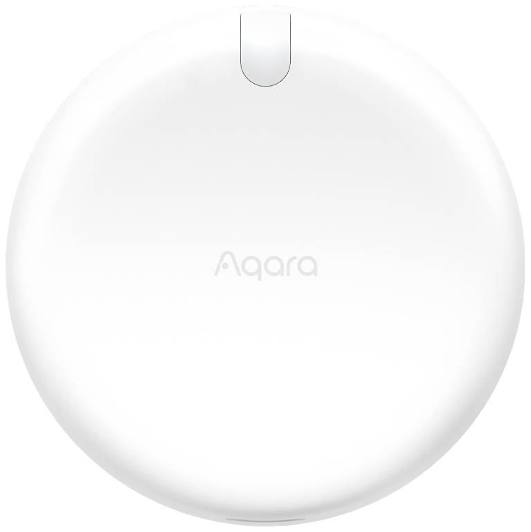 Bouton Aqara rond et blanc pour le contrôle des appareils domotiques.