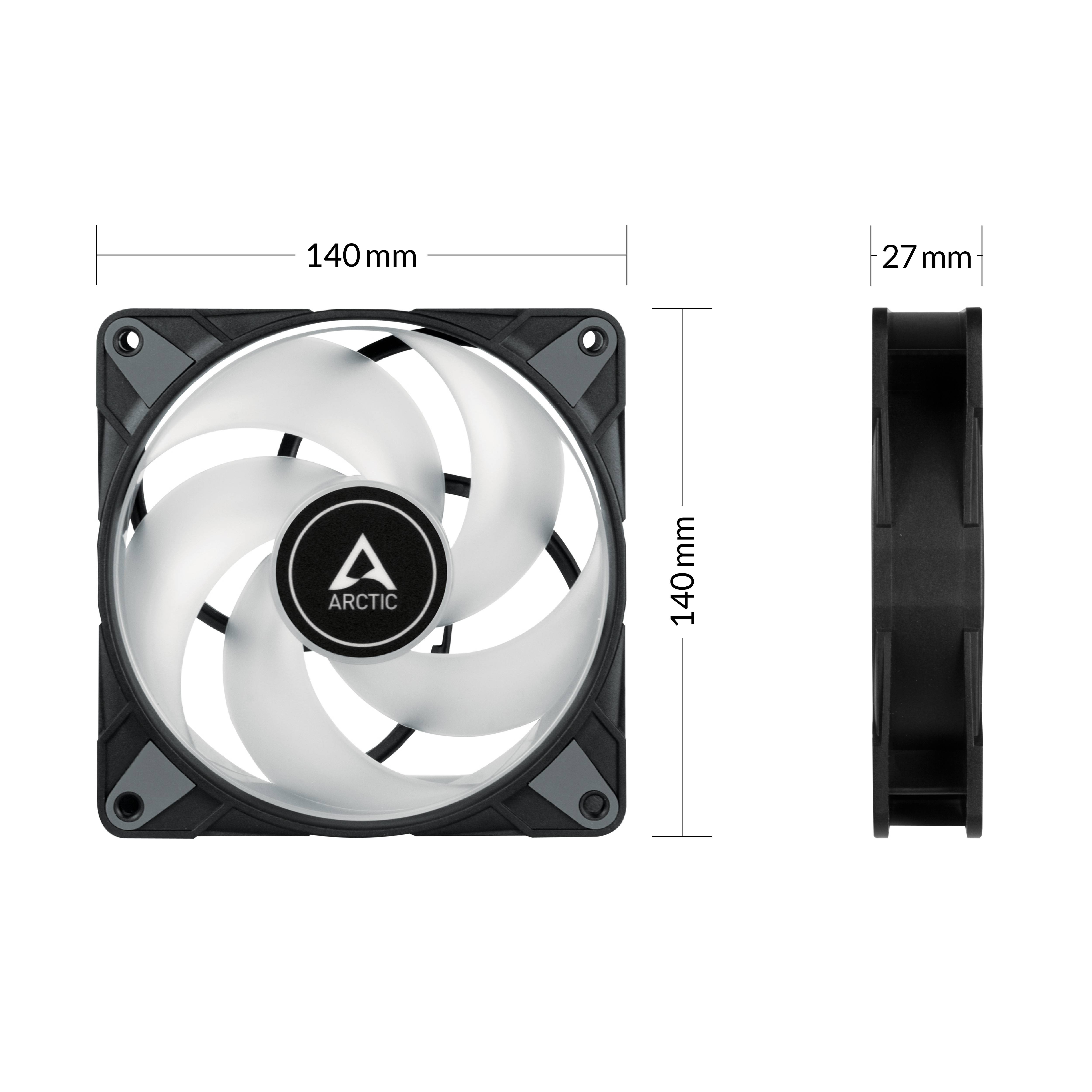 Arctic P14 Ventilateur pour PC noir (l x H x P) 140 x 27 x 140 mm avec éclairage LED