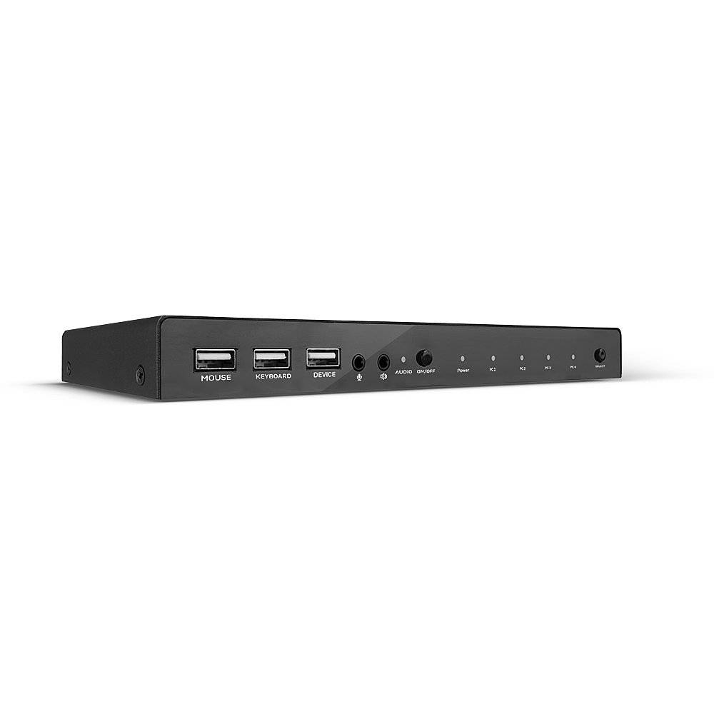 Un appareil électronique noir doté de ports USB pour souris, clavier et lecteur, ainsi que des prises audio et plusieurs voyants de contrôle.