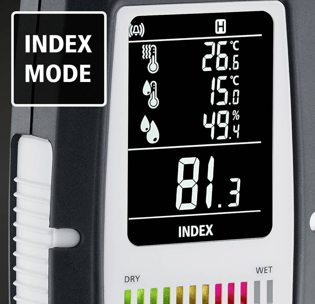 Appareil de cuisson professionnel avec affichage numérique indiquant une température de 26°C, une humidité de 49,4%, ainsi qu'un indicateur d'humidité avec échelle de couleurs.
