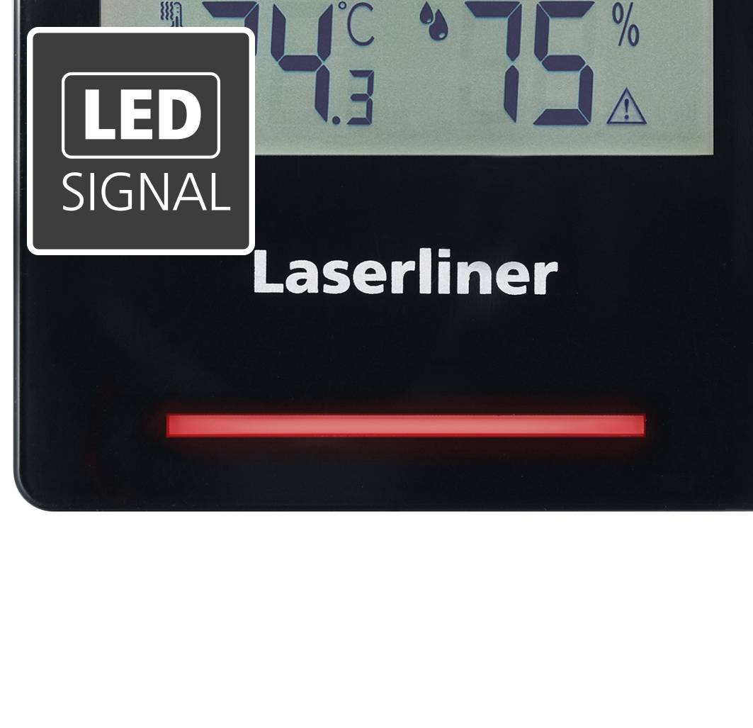 Un thermomètre numérique affiche 24,3 degrés Celsius et 75 pour cent d'humidité. Un signal LED rouge est visible.