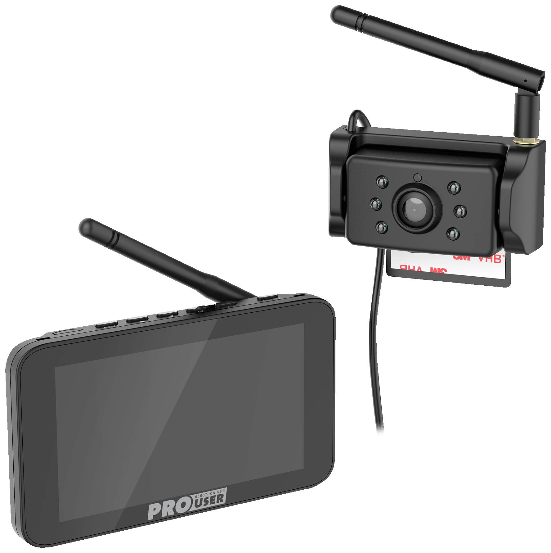 ProUser DRC5040 Système de recul vidéo sans fil éclairage IR supplémentaire, lignes de guidage ventouse, support de marquage noir