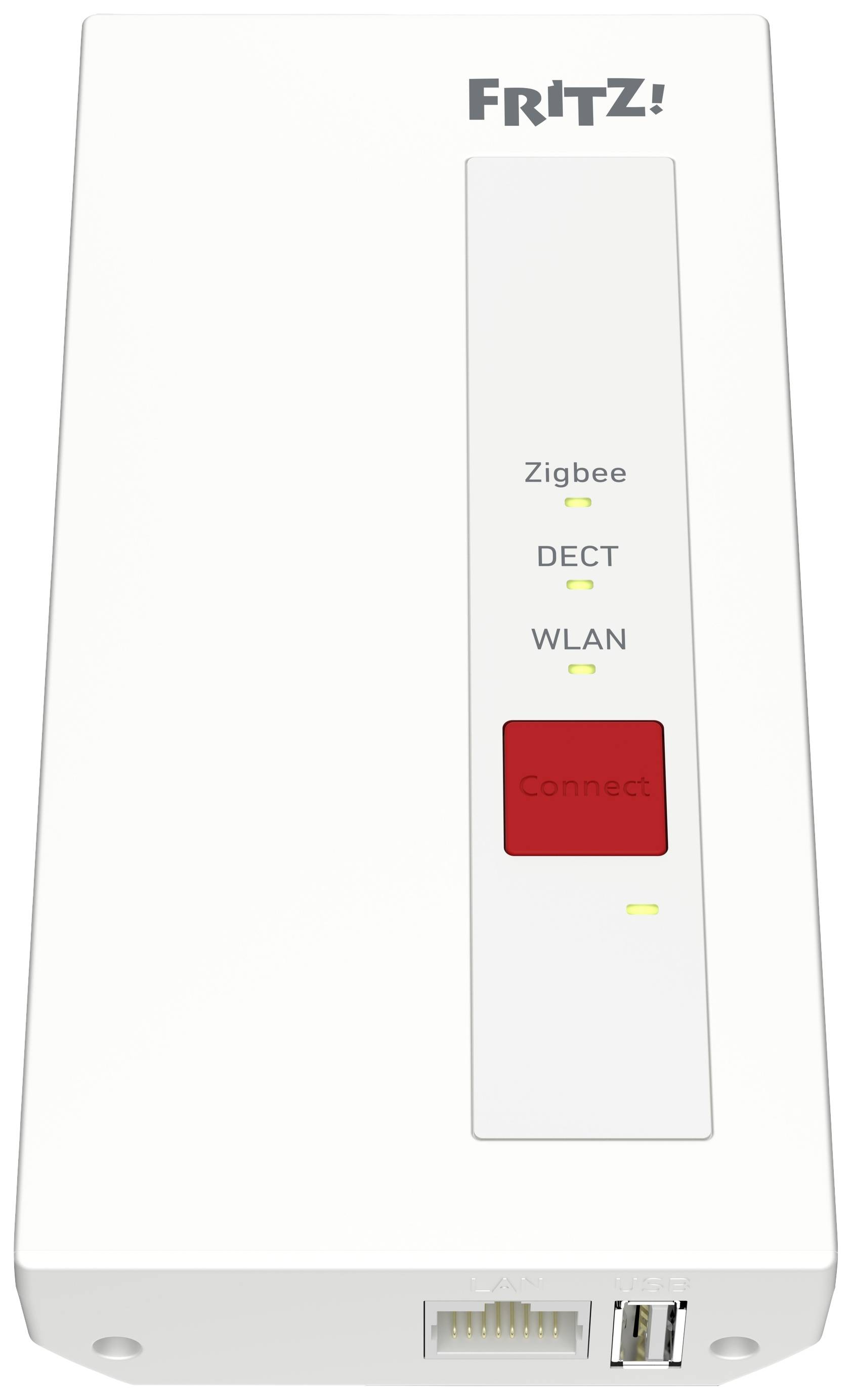 Emballage de la FRITZ!Smart Gateway présentant une passerelle intelligente pour l'intégration dans la maison connectée FRITZ! Smart Home. Le texte souligne la facilité de connexion.