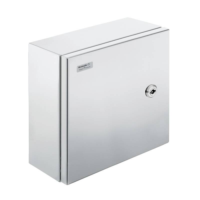 Boîte de sécurité métallique avec trou de serrure sur la façade, surface brillante, adaptée au rangement des clés ou des outils.