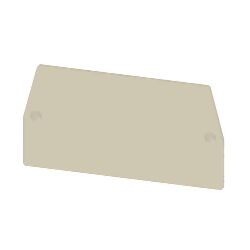Plaque métallique beige rectangulaire avec des coins chanfreinés et deux trous sur le côté.