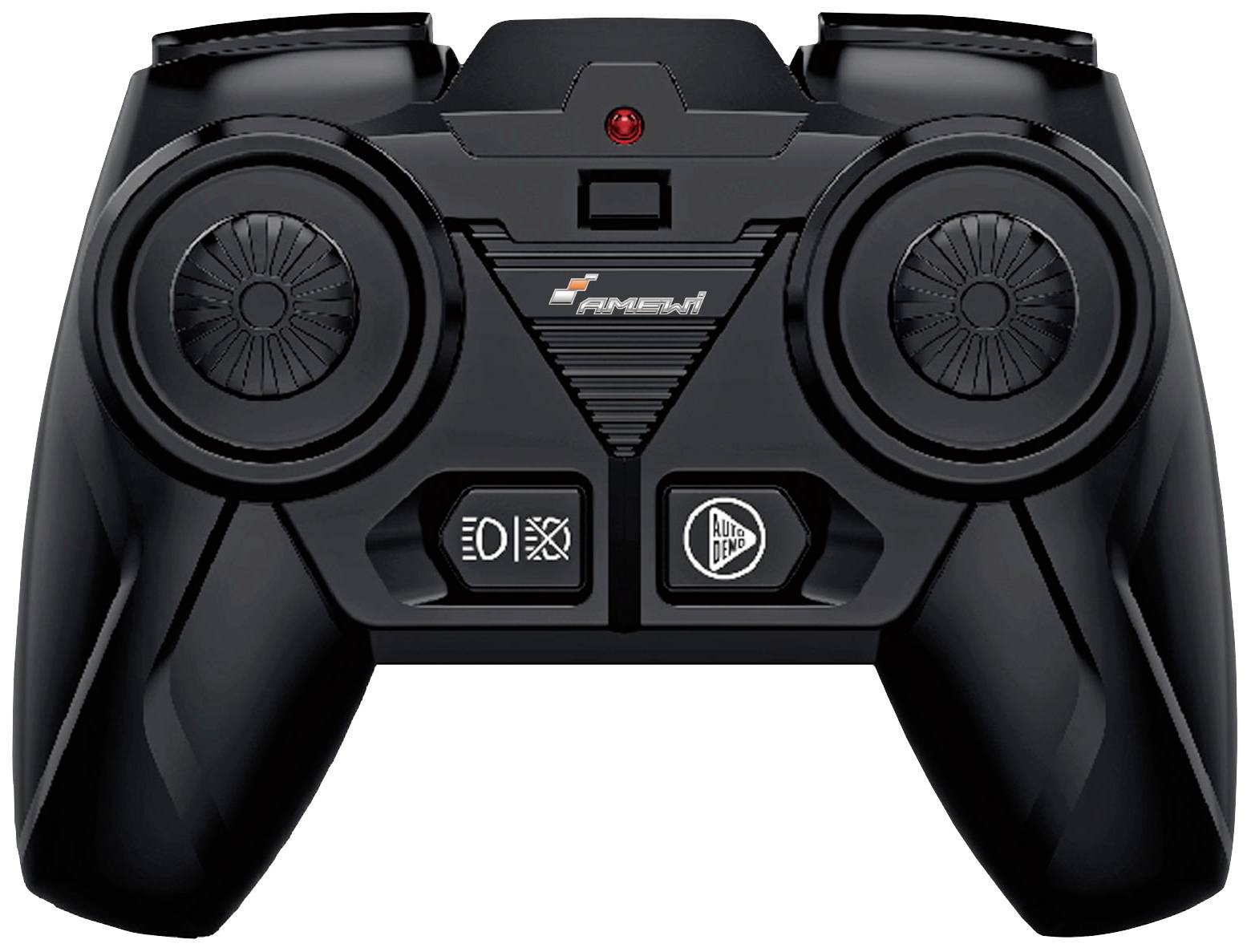 Manette de jeu noire avec deux joysticks, deux boutons d'épaule et plusieurs boutons de fonction. Design moderne et ergonomique.