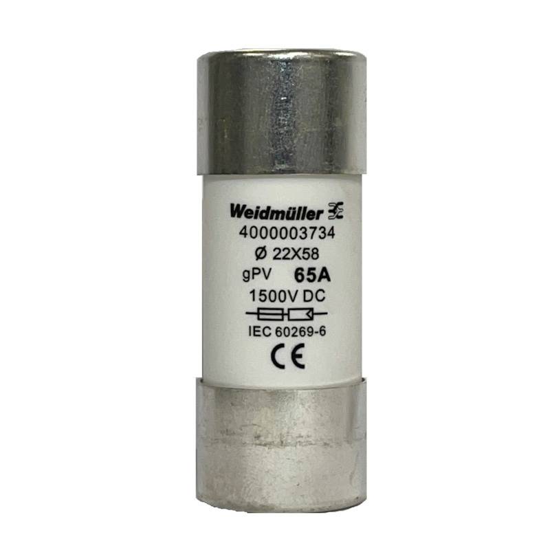 Weidmüller 4000003734 FUSE WSFL 22X58 65A 1K5V GPV Micro-fusible Contenu 10 pc(s)