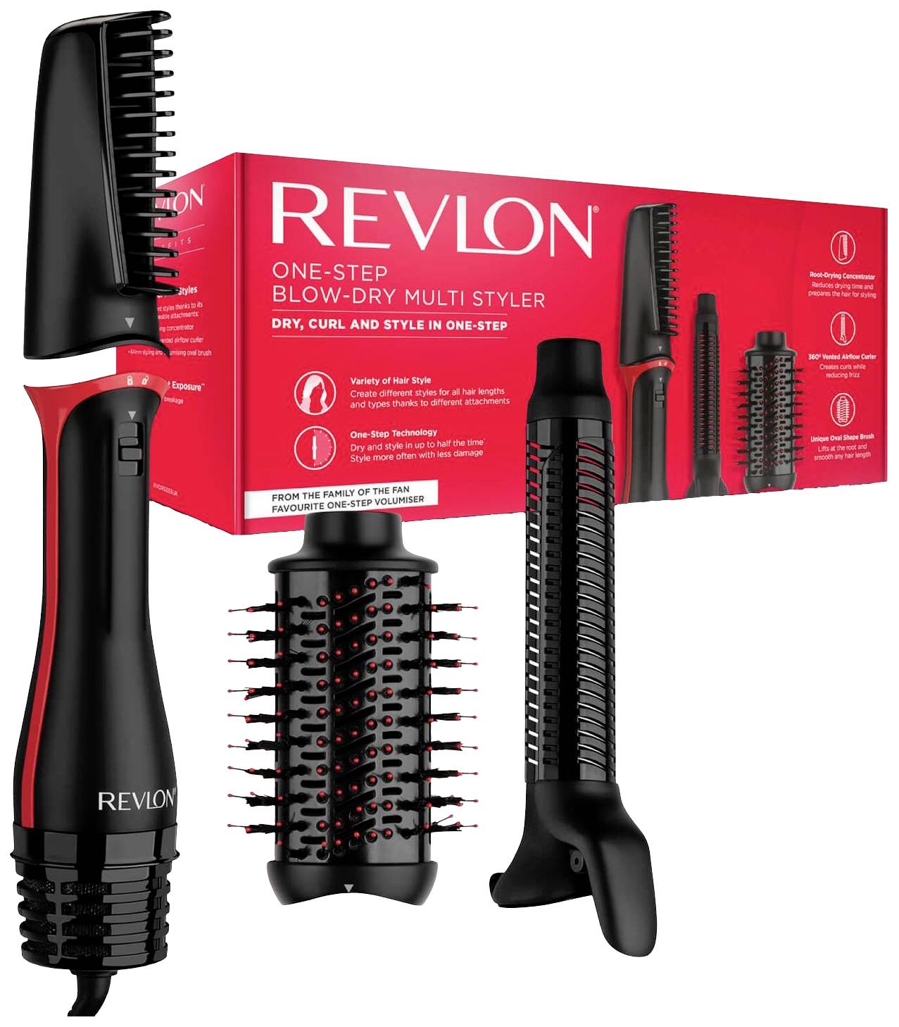 Revlon RVDR5333E Brosse chauffante noir, rouge avec fonction boucleur