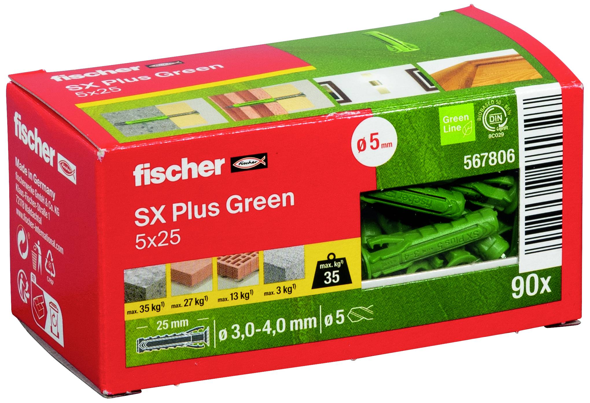 Fischer 567806 SX Plus Green Cheville à expansion 25 mm 5 mm 90 pc(s)