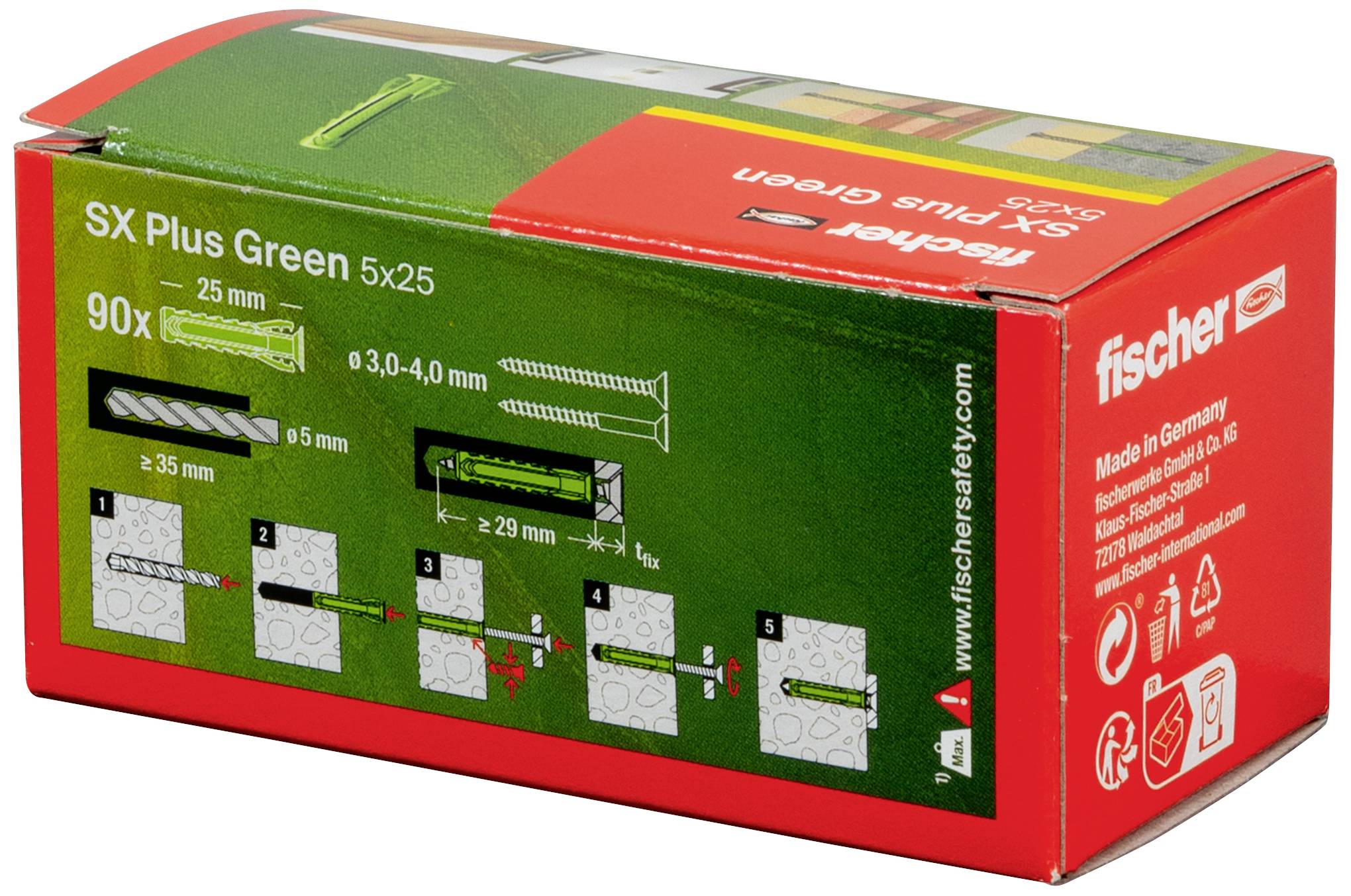 Fischer 567806 SX Plus Green Cheville à expansion 25 mm 5 mm 90 pc(s)