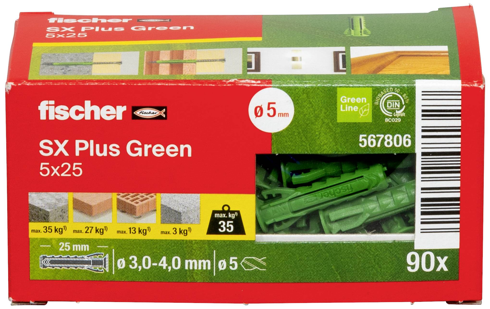 Fischer 567806 SX Plus Green Cheville à expansion 25 mm 5 mm 90 pc(s)