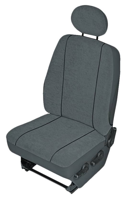 Sièges gris avec appuie-tête et accoudoirs réglables pour ajuster la hauteur d'assise. Favorise le confort et l'ergonomie dans le véhicule.