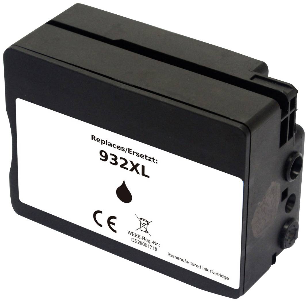 Cartouche d'encre noire portant l'inscription 'Replaces/Ersetzt : 932XL', compatible avec le marquage CE.