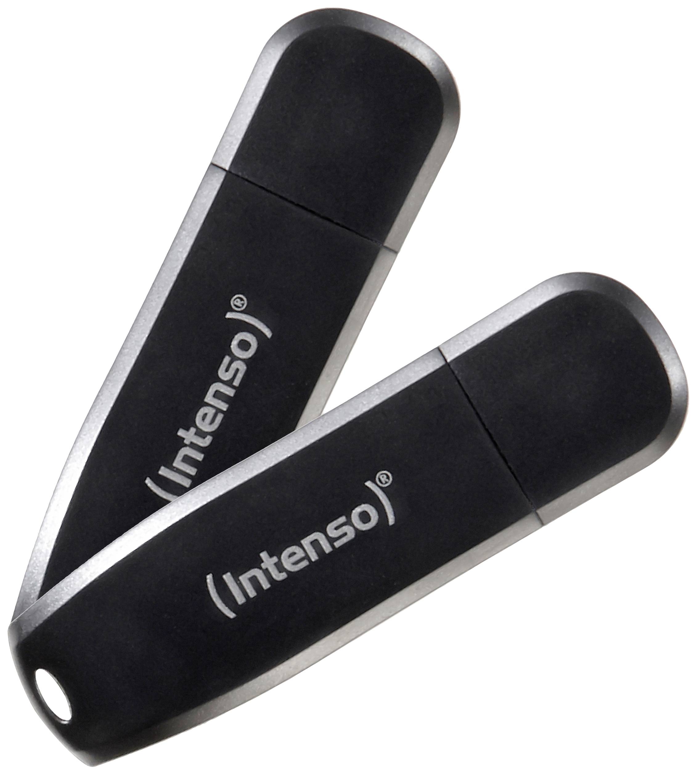 Deux clés USB noires de la marque Intenso sont croisées.