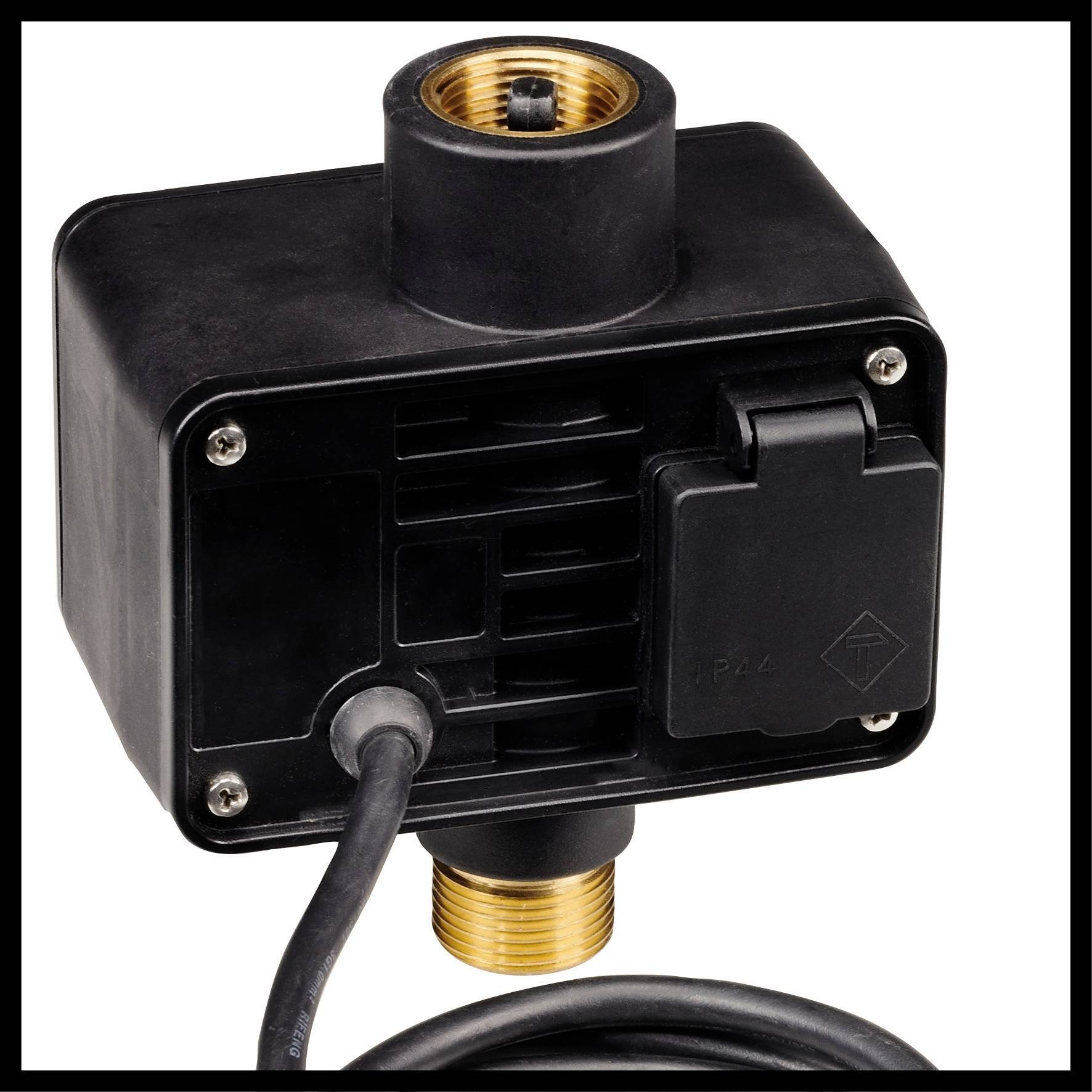 Un convertisseur de mesure noir pour la détection de débit, avec câble et connexion. Adapté aux applications techniques.