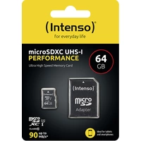 Intenso 64GB microSDXC Performance Carte microSD 64 GB Class 10 UHS-I étanche Intenso 64GB microSDXC Performance Carte microSD 64 GB Class 10 UHS-I étanche