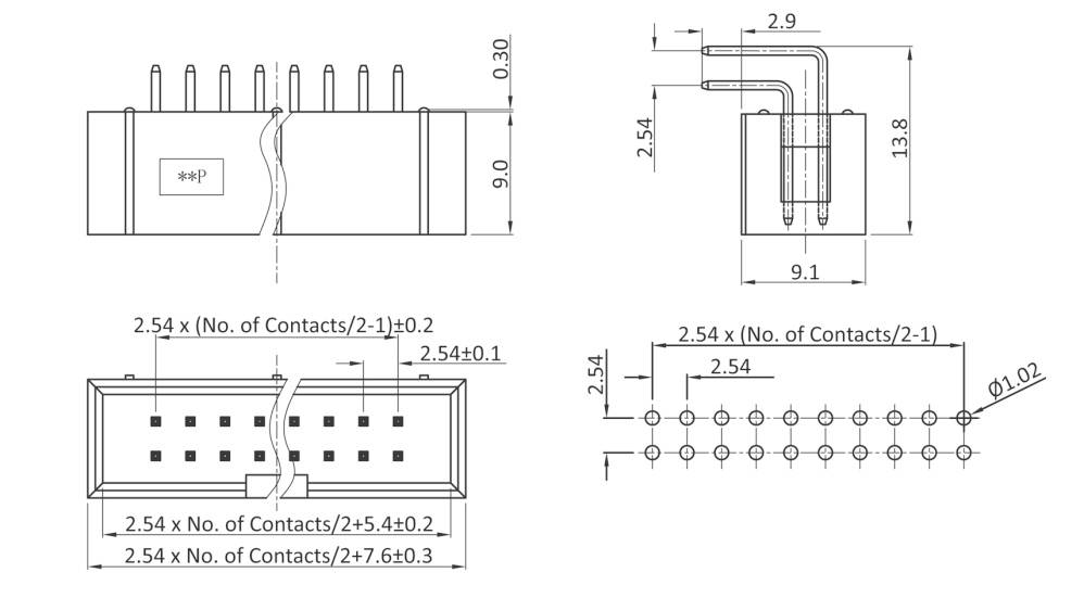 Connfly Barrette mâle (standard) Nbr de rangées: 2 Nombre de pôles par rangée: 5 DS1013-10RSIB-B-0 Tray