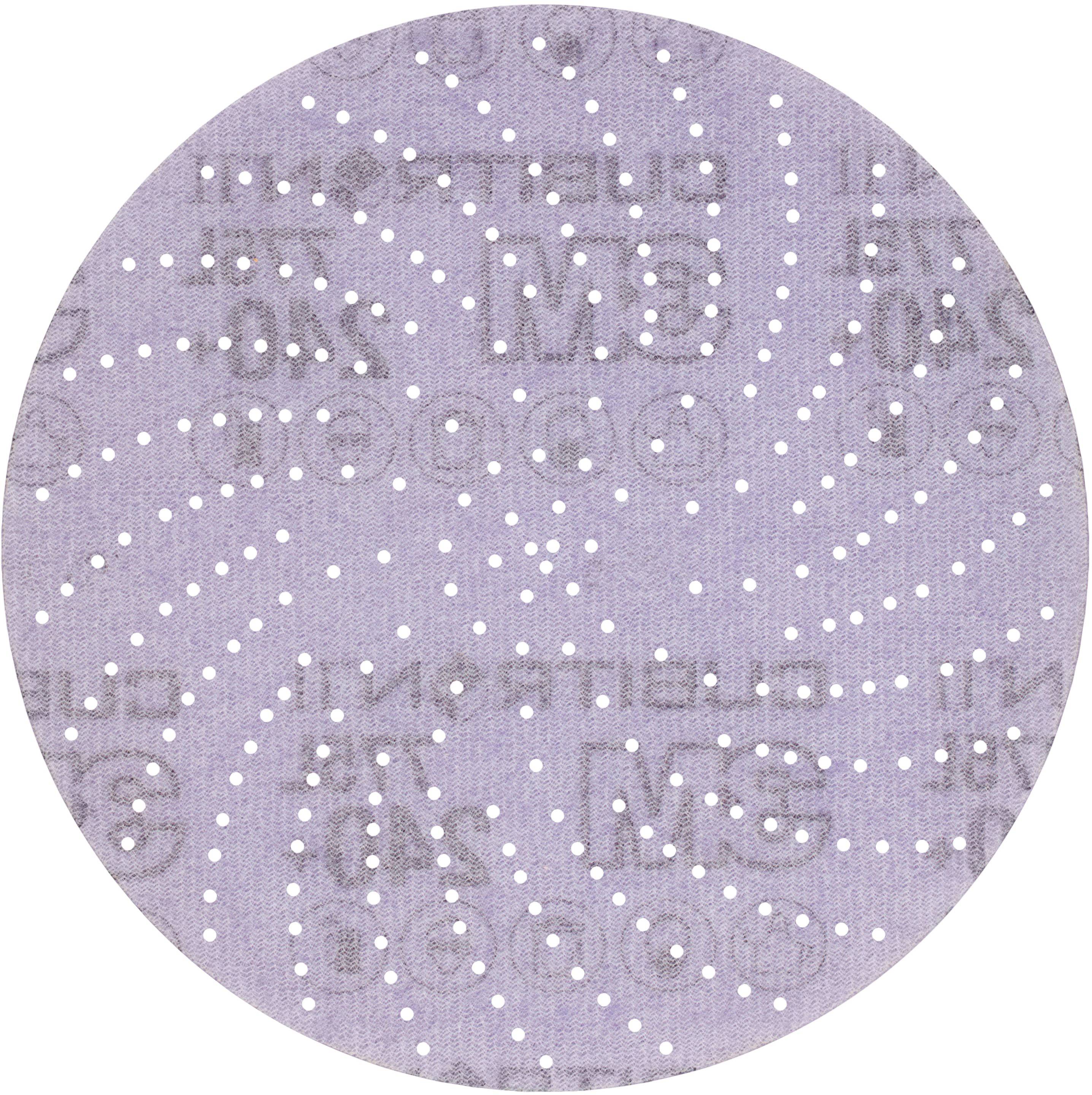 Disque de meulage Lila avec des trous disposés en spirale et du texte noir.