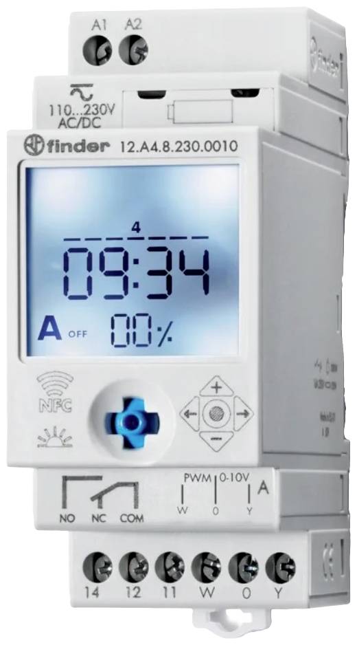 Finder 12.A4.8.230.0010 Interrupteur horaire pour rail 230 V/DC, 230 V/AC programme hebdomadaire