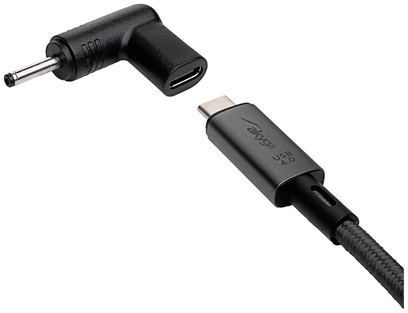Câble USB 4.0 avec gaine en plastique et connecteur coudé. Adapté pour le transfert de données à haute vitesse.