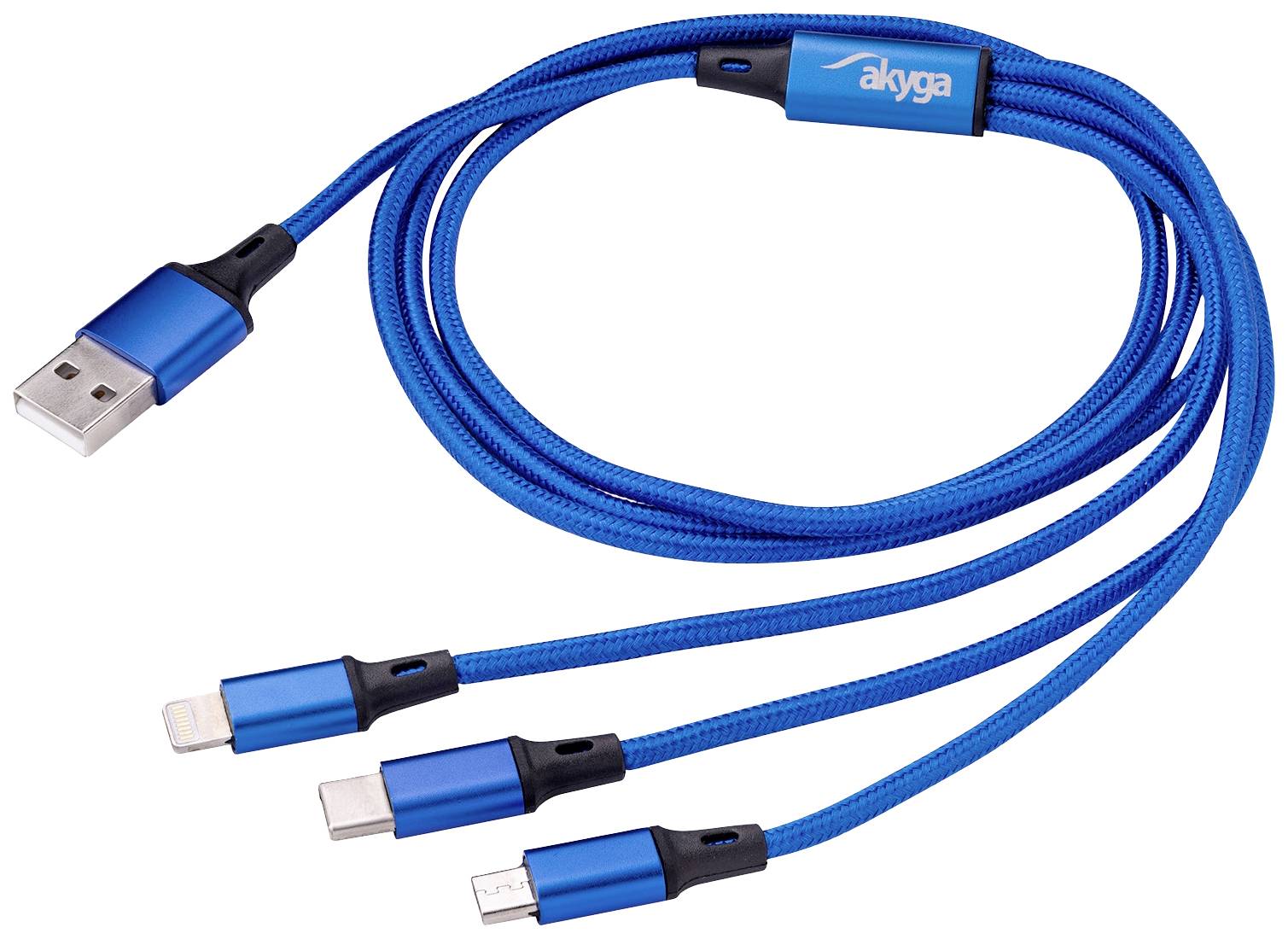 Akyga Câble USB USB-A mâle, Connecteur Lightning , USB-C® mâle, USB Micro-A mâle 1.20 m bleu AK-USB-27
