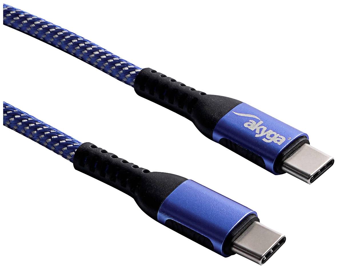 Akyga Câble USB USB-C® mâle, USB-C® mâle 1.00 m bleu AK-USB-37