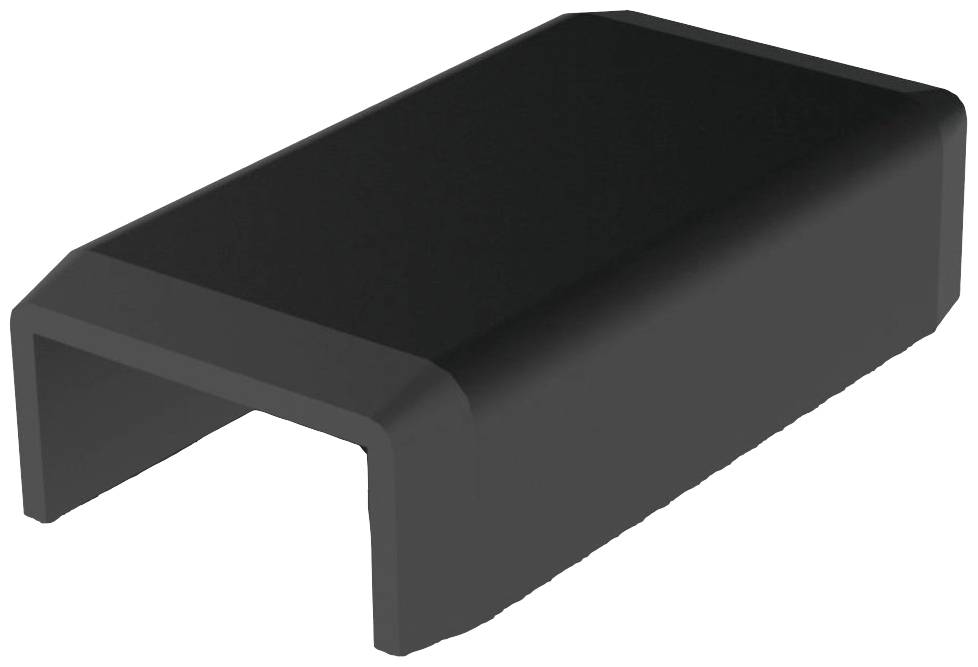 Un couvercle rectangulaire noir en plastique aux bords arrondis, adapté pour recouvrir des extrémités ou des bords ouverts.