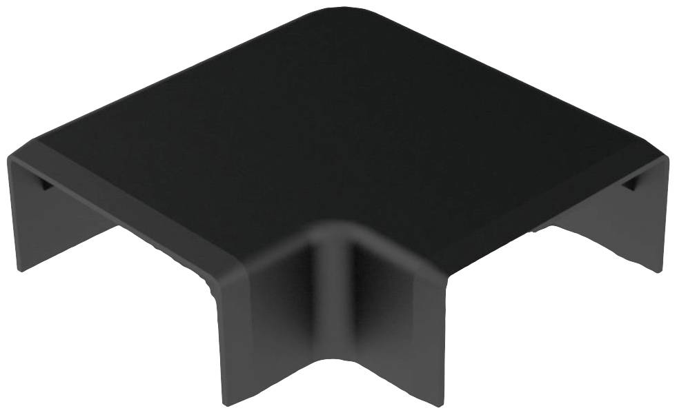 Pièce rectangulaire noire en plastique avec une ouverture centrale, probablement un élément d'angle ou un capot, sur fond blanc.