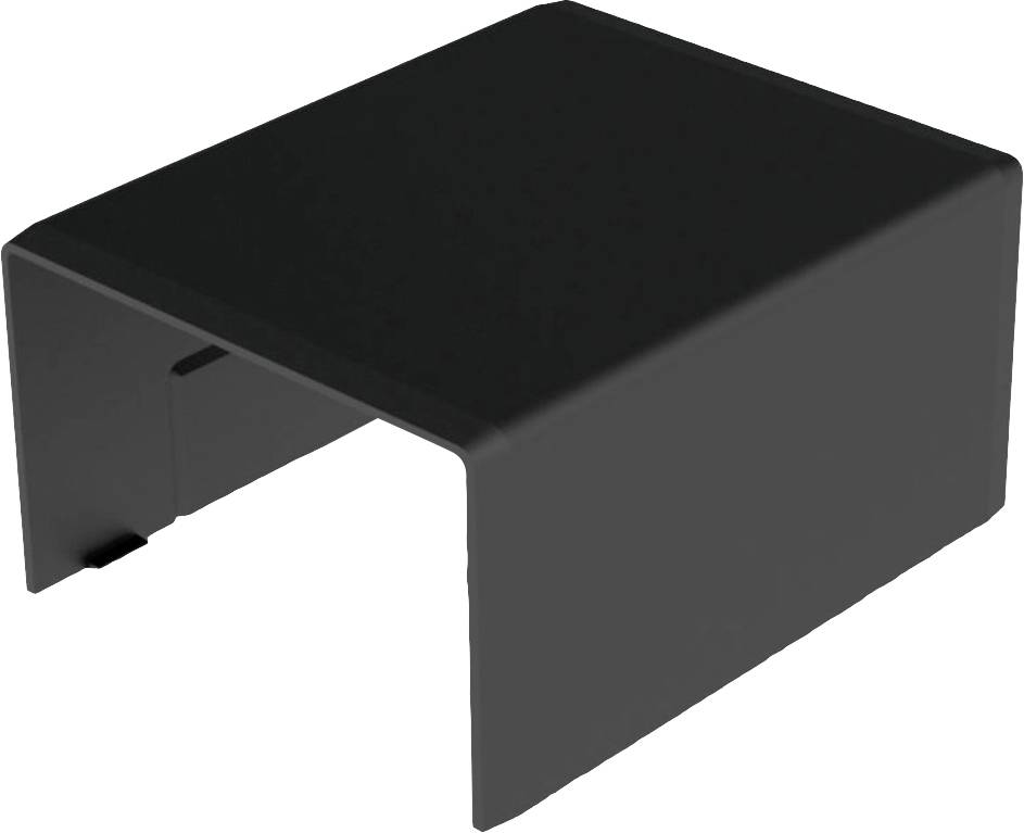 Protecteur noir rectangulaire en plastique, ouvert sur un côté, pour couvrir des objets ou être réutilisé dans divers projets.