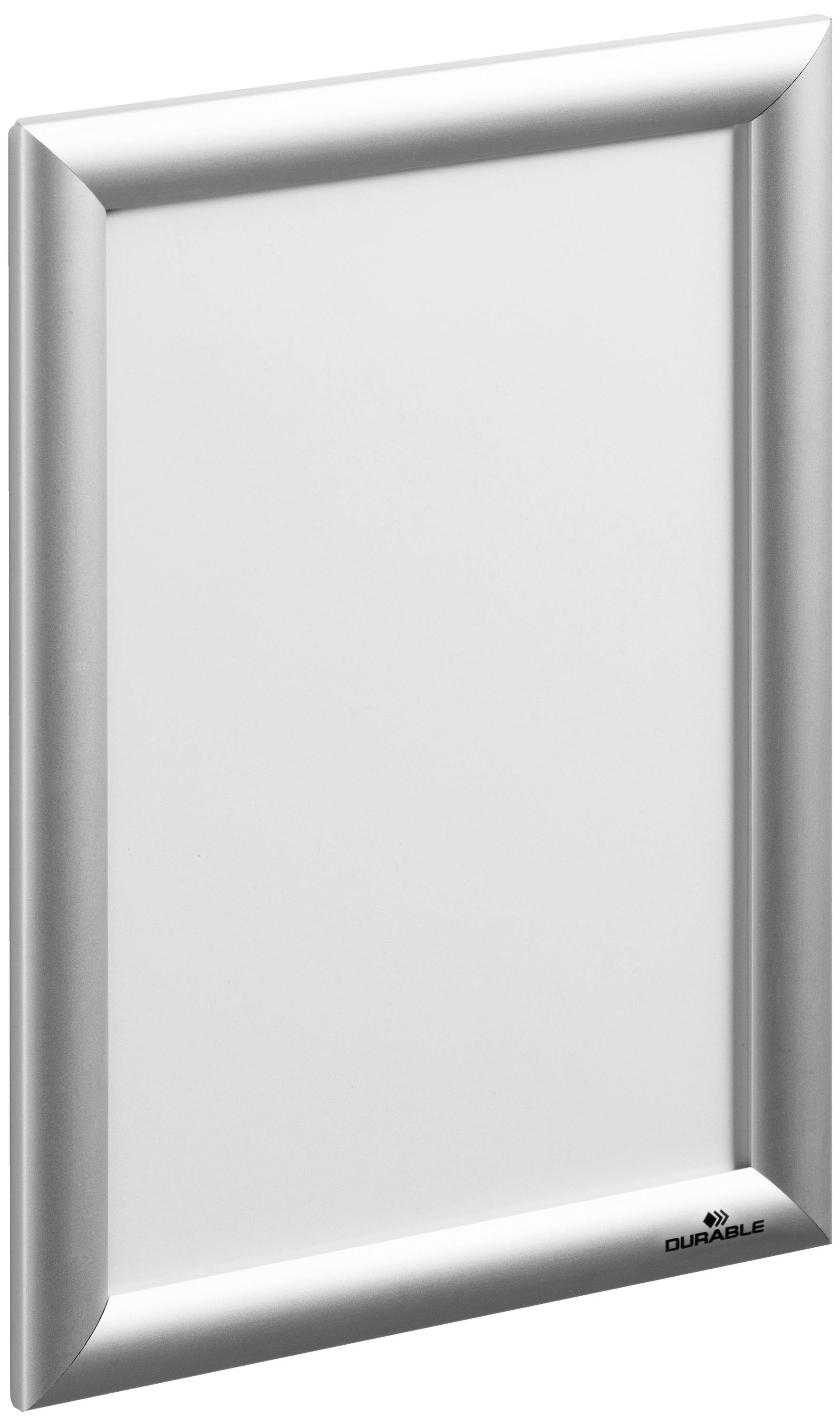 Cadre pliable argenté avec une surface blanche vierge pour la présentation d'affiches ou de posters.